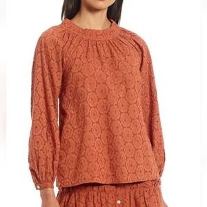 Roller Rabbit Eyelet Blouson Cuff Sleeve Terra top Size Small